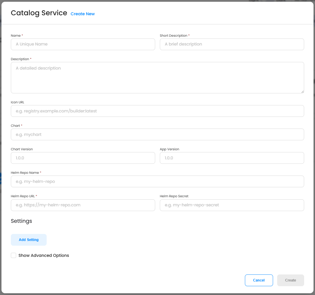 Create Catalog Service Modal